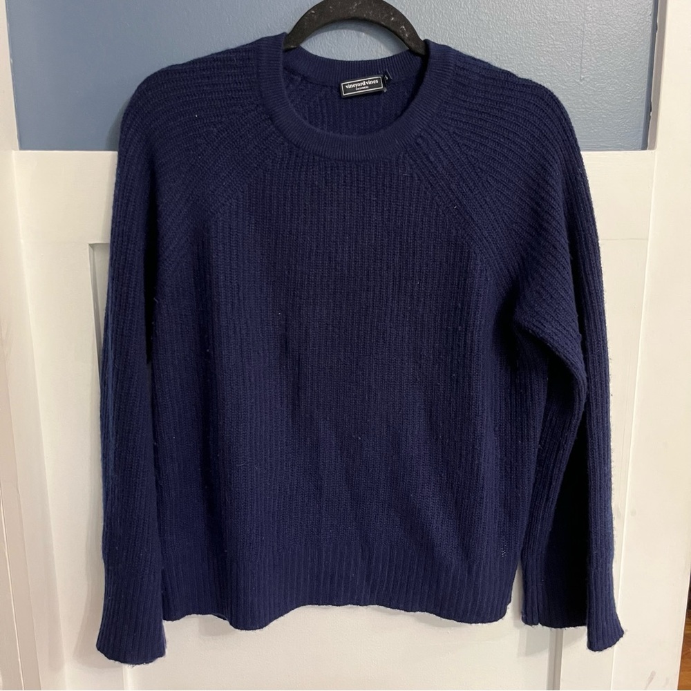 Vineyard Vines Deep Navy Ribbed Crew Sweater 100% Cashmere